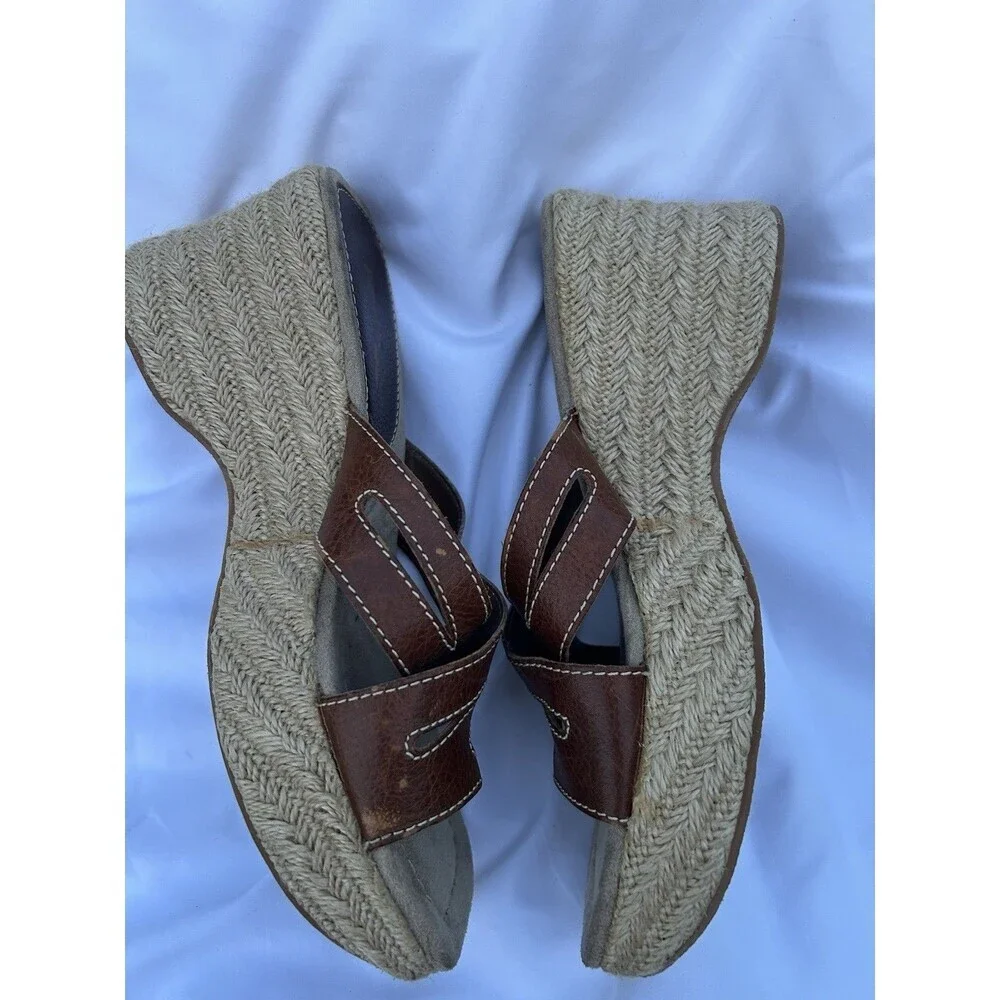 Vtg Y2K 90's MIA Brown Leather Chunky Platform Sandal Slides Size 8M